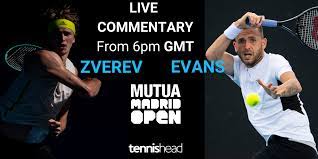 Alexander zverev was born on 19 apr 1997 (24) in hamburg, germany; Live Commentary Alexander Zverev Vs Dan Evans Madrid Open