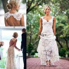 Discount Vintage Lace Cap Sleeve Country Garden Wedding Dresses 2018 Custom Make Keyhole Back Chic Rustic Cheap Bohemian Holiday Bridal Dress Black Wedding Dres Country Chic Wedding Dress Country Wedding Dresses