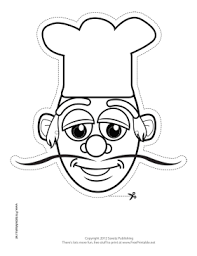 Printable Chef Mask To Color Mask Printable Masks Baby Sensory Play Summer Art Projects