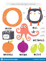 Explore the words · oasis. O Buchstaben Und Tiere EinschlieaÃ¿lich Oktopus Ofen Eu Zwiebeln Oliven Vektor Abbildung Illustration Von Schriftkegel Kinder 156852955