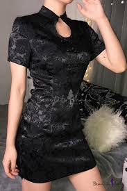 Check out our cheongsam pattern selection for the very best in unique or custom, handmade pieces from our patterns shops. Chinese Style Black Floral Print Cutout Front Short Sleeve Frog Button Mini Cheongsam Dress Beautifulhalo Com