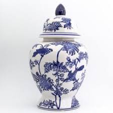 Claybarn Usa Blue Garden Bird And Blossom Ginger Jar 32002 The Home Depot Ginger Jars Blue Garden Blue White Decor