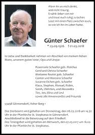 Traueranzeigen von Günter Schaefer