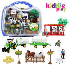 Kiddie Play Farm Set Toy For Kids With Animals Milking Station Livestock Transporter And Tractor 25 Pieces 25 P Farm Animals For Toddler Farm Toys Play Farm