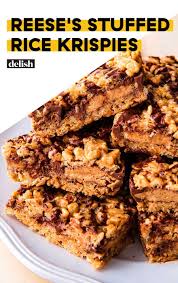 People Will Lose Their Minds Over Reese S Stuffed Rice Krispies Treats Recipe Crispy Treats Krispie Treats Dessert Recipes
