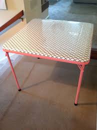 Old Card Table Spray Painted Coral Used Fabric To Match The Folding Chairs We Made Last Year Folding Chair Home Decor Chair