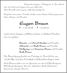Hier finden sie eine übersicht aller bw bank filialen in schwieberdingen. Traueranzeigen Von Eugen Braun Stuttgart Gedenkt De