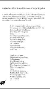 Maya angelou's two poems, phenomenal woman and still i rise, are poems that seek to praise the wonder of a woman that she has come to know within herself. Allie Esiri On Twitter Maya Angelou S Phenomenal Woman A Poem A Day By A Female Poet In The Run Up To Nationalpoetryday