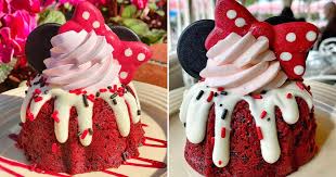 Paired with a fluffy and light cream cheese frosting, you can be sure these mini cakes will be a hit with your sweetheart. Disneyland S Red Velvet Minnie Mouse Bundt Cakes Photos Popsugar Food