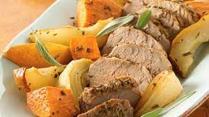 Roasted Pork Tenderloins With Sweet Potatoes And Pears Recipe Bettycrocker Com
