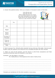 Comparative And Superlative Survey Grammar Activities Worksheets Esl Lesson Plans Grammar Activities