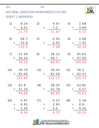 adding decimals worksheet 5th grade