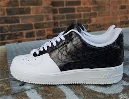 Custom Black And White Air Forces Remixdakicks Black And White Croc Custom Air Force Ones Sneakers Sneakers Custom Sneakers Nike Air Force 1s