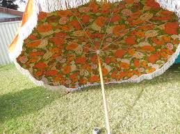 Large Vintage Retro Beach Umbrella Orange Flowers Tassels Australian Made Retro Umbrella Beach Umbrella Retro Summer