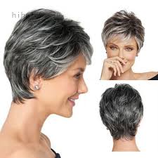 Short hair silver gray hair color. Hihelok Short Pixie Cut Ombre Silver Grey Wigs Natural Gray Hair Short Straight Full Wig Shopee Philippines
