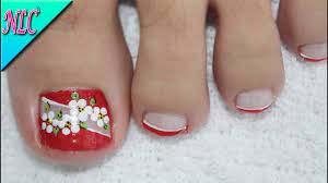 Naturalmente no es lo mismo una uña de la mano que una del pie y, sin embargo, se pueden respetar. Diseno De Unas Para Pies Flor En Rojo Muy Facil Flowers Nail Art Nlc Youtube