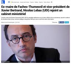 VDN : Ex-maire de Faches-Thumesnil et vice-président de Xavier Bertrand, Nicolas  Lebas (UDI) rejoint un cabinet ministériel
