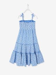 Drawlings of dresses floral pattern. Long Dress With Smocking Floral Print For Girls Blue Print Girls