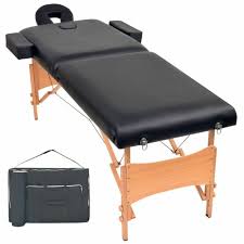 Vidaxl Table De Massage Pliable 2 Zones Noir Lit De Massage Chaise De Massage Leather Upholstery Upholstery Furniture