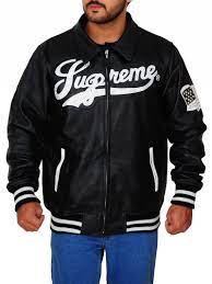 Supreme Bomber Black Leather Jacket Mens Fashion Summer Leather Jacket Men Mens Fashion Casual