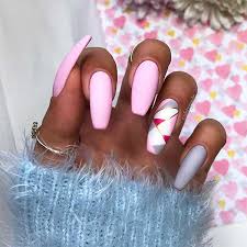 Light pink and black nail art. 120 Best Coffin Nails Ideas That Suit Everyone