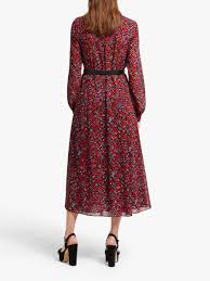 Michael Michael Kors Leaf Garden Midi Dress Black Scarlet Long Sleeve Midi Dress Midi Dress Dresses
