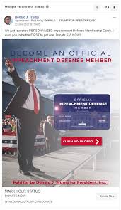 We did not find results for: Touting Membership Cards Trump Steps Up Anti Impeachment Facebook Ads Reuters