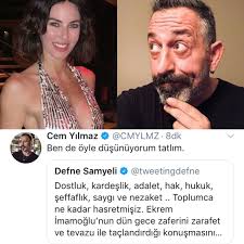 Cevap olarak samyeli geliyormuş ahaha ne gülerim. Medyanin Elli Tonu On Twitter Defne Samyeli Den Cem Yilmaz Onayli Ekrem Imamoglu Paylasimi Dostluk Kardeslik Adalet Hak Hukuk Seffaflik Saygi Ve Nezaket Toplumca Ne Kadar Hasretmisiz Dun Gece Zaferini Zarafet Ve Tevazu