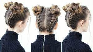 Cornrows braided into a bun. Upside Down Braid Into Braided Space Buns Braided Hairstyles Braidsandstyles12 Youtube