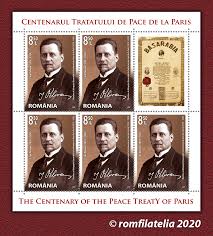 La încheierea războiului, pentru recunoașterea noilor frontiere, românia a dus o luptă diplomatică intensă în cadrul conferinței păcii de la paris, care urmărea să edifice o nouă ordine politică şi teritorială în europa şi în lume, pentru a preveni izbucnirea unui nou conflict mondial. Romfilatelia O Lume Intr Un Timbru The Peace Treaties Of Paris 1919 1920