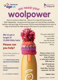 Knitting little hats to raise money to help keep older people warm in winter. The Big Knit