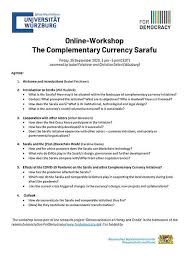 Sign up to the waitlist below. Online Workshop Complementary Currency Sarafu Juristische Fakultat