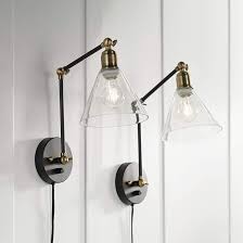 Black And Brass Wall Sconce Plug In Wray Black And Brass Glass Shade Plug In Wall Lamp Set Of 2 40r28 Lamps Plus Plug In Wall Lamp Wall Lamp Wall Mounted Lamps