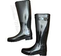 Hunter Womens Tall Gloss Rain Boots 6 Black Rubber Mid Calf Block Buckle New