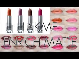 lakme enrich matte lipstick all 20 shades swatches review