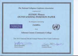 Students take on the roles of delegates, speakers, and chairs, representing different countries and work. Nmun 2013 Zambia Outstanding Position Paper Ecosoc Johnson County Community College Model United Nations