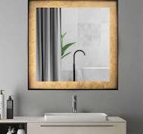 Liteharbor Square LED Backlit Mirror with Gold Backdrop ...