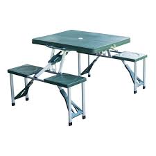 Wooden folding picnic outdoor table bench set. Outsunny 4 Person Plastic Portable Compact Folding Suitcase Picnic Table Set With Umbrella Hole Green Walmart Com Walmart Com