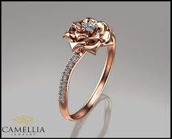Camellia Flower Ring 14k Rose Gold Diamond Ring Engagement Ring Floral Ring Bridal Engagement Rings Bridal Sets Moissanite Engagement Ring Rose Engagement Ring
