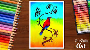 Bird Sitting On Tree Branch Drawing How To Draw A Colorful Bird Drawing Step By Step Very Easy Oil Pastel Oil Pastel Paintings Oil Pastel Drawings