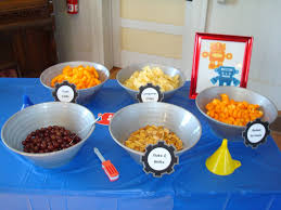 Birthday Party Dinner Ideas Robot Theme Party Menu Ideas Fuel Cells Computer Chips Robot Screws Nuts And Bolts Or Ball Bearings Robot Birthday Party Food Displays Food Set Up