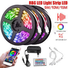 12v Led Light Strip 5m 10m 15m 16 4ft 32 8ft 49 2ft 5050 Rgb Led Tape Lights Rgb Rope Lights 16 Milions Colors Flexible Changing Led Strip Lights With Remote For Tv Bedroom Party Home Lighting Kitchen Bar