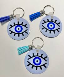 Don't Come Near Me With That Bad Juju Evil Eye Mal De Ojo Keychain With  Blue Tassel Evil Eye Design