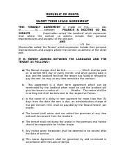 A first look at the tenancy agreement may seem tricky for those who've just jump into the property bandwagon but it's true that it all pretty much follows a template. Lease Agreement Scale Republic Of Kenya Short Term Lease Agreement This Tenancy Agreement Is Made On This Day Of 20 Between Francis N Ngotho I D No Course Hero