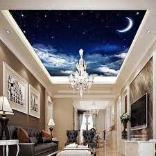 Custom 3d Ceiling Mural Wallpaper Landscape Night Sky Stars And Moon Hotel Restaurant Setting Room Ceiling Wall Wallpaper Ceiling Ceiling Murals Wall Wallpaper