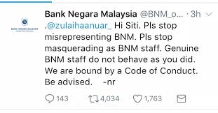 The role of bank negara malaysia is to promote monetary and financial stability. Twitter User Reprimanded By Bnm For Masquerading As Staff