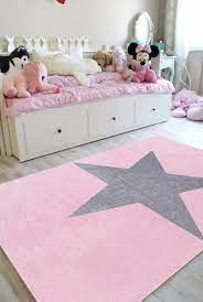 Teppich hochwertig flachflor rund handgefertigt modern stern. Kinderteppich 100x160 120x180 160x230 Rosa Grau Stern Kinderteppiche Kindermobel Furnart