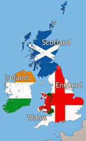 It consists of four countries which are england, scotland, wales and northern ireland. Scotland England Ireland Wales