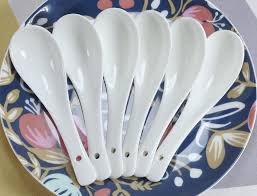 6pcs set, plain white bone china chinese rice scoop spoon, ceramic kis soup  spoon, korean ice cream ladle, porcelain dinner baby-Leather bag