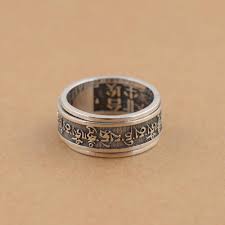 This Rotatable Engraved Sterling Silver Buddhist Mantra Ring Embossed With The Great Six Wo Mens Accessories Bracelet Mens Accessories Mens Accessories Fashion